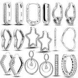 925 Sterling Silver Hoop Earrings Star Heart Snake Pattern Round Shape