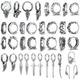 Punk Stainless Steel Hoop Earrings Skull Cross Wings Tiger Dangle Rock Vintage