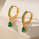 Multicolor Zircon Water Drop Hoop Earrings Stainless Steel Piercing Jewelry