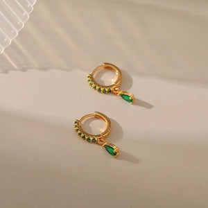 Multicolor Zircon Water Drop Hoop Earrings Stainless Steel Piercing Jewelry