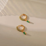 Multicolor Zircon Water Drop Hoop Earrings Stainless Steel Piercing Jewelry