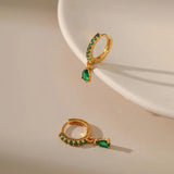 Multicolor Zircon Water Drop Hoop Earrings Stainless Steel Piercing Jewelry