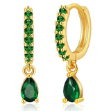 Multicolor Zircon Water Drop Hoop Earrings Stainless Steel Piercing Jewelry