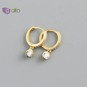 925 Silver Crystal Pendant Hoop Earrings for Women