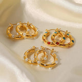 Uworld Colorful Zircon Pearl Paved Chunky Hoop Earrings