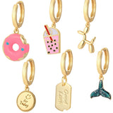 Donut Ice Cream Fish Tail Earrings Enamel Dangle Ear Rings