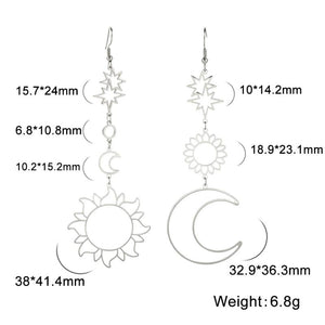 Sun Moon Earrings Long Statement Earring Boho Hippie Jewelry