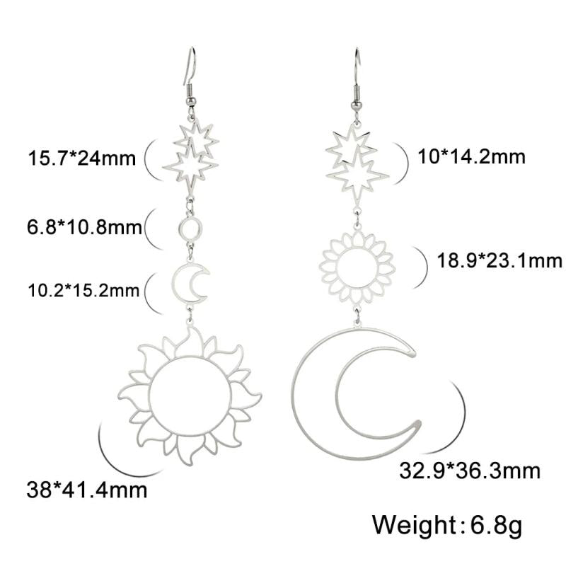 Sun Moon Earrings Long Statement Earring Boho Hippie Jewelry