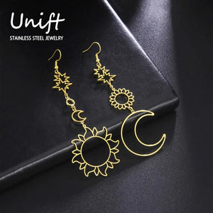 Sun Moon Earrings Long Statement Earring Boho Hippie Jewelry