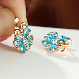 Butterfly Flower Earrings Rose Wedding Rainbow Crystal Zircon Hoop Earrings
