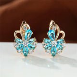 Butterfly Flower Earrings Rose Wedding Rainbow Crystal Zircon Hoop Earrings