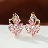 Butterfly Flower Earrings Rose Wedding Rainbow Crystal Zircon Hoop Earrings