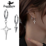 TrustDavis 925 Sterling Silver Asymmetrical Cross Cone Hoop Earrings for Women