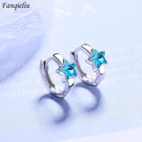 Fanqieliu Crystal Star Hoop Earrings 925 Silver Needle Jewelry