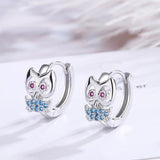 925 Silver Crystal Owl Hoop Earrings For Women FQL21469