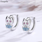 925 Silver Crystal Owl Hoop Earrings For Women FQL21469
