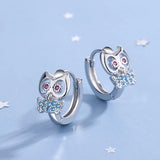 925 Silver Crystal Owl Hoop Earrings For Women FQL21469