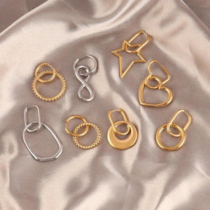 Stainless Steel Geometric Circle Pendant Hoop Earrings