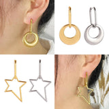 Stainless Steel Geometric Circle Pendant Hoop Earrings