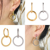 Stainless Steel Geometric Circle Pendant Hoop Earrings