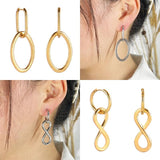 Stainless Steel Geometric Circle Pendant Hoop Earrings