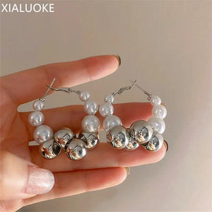 Geometric Beaded Hoop Earrings Minimalism Party Jewelry