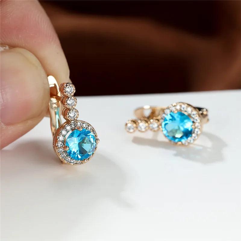 Rainbow Crystal Flower Hoop Earrings Multicolor Zircon Round Stone Earrings