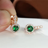 Rainbow Crystal Flower Hoop Earrings Multicolor Zircon Round Stone Earrings