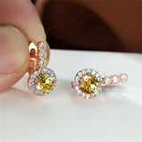 Rainbow Crystal Flower Hoop Earrings Multicolor Zircon Round Stone Earrings