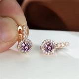 Rainbow Crystal Flower Hoop Earrings Multicolor Zircon Round Stone Earrings