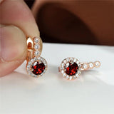 Rainbow Crystal Flower Hoop Earrings Multicolor Zircon Round Stone Earrings