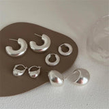 French Retro Geometric Matte Metal Loop Hoop Earrings for Women Girls