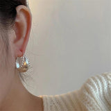 French Retro Geometric Matte Metal Loop Hoop Earrings for Women Girls