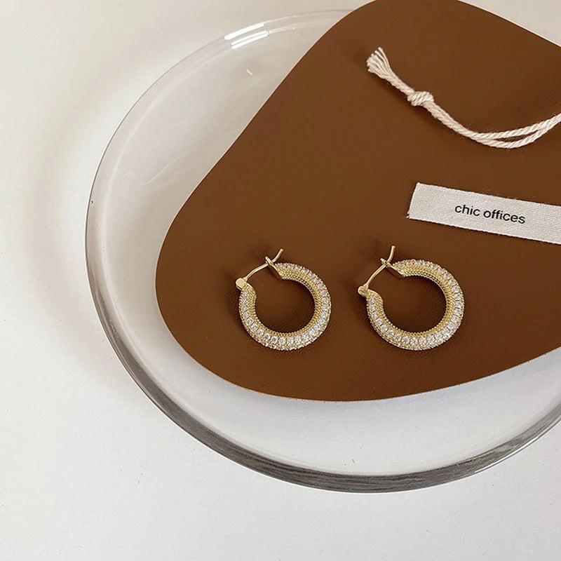 Vintage Zircon Silver Blingbling Hoop Earrings Crystal Statement Earring