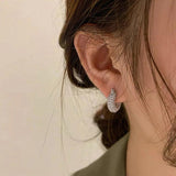 Vintage Zircon Silver Blingbling Hoop Earrings Crystal Statement Earring
