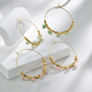 Colorful Stone Beaded Charm Hoop Earrings for Women