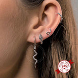 925 Silver Snake Hoop Earrings Elephant Pendant Punk Jewelry