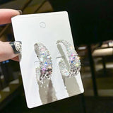 925 Silver Hoop Earrings Colorful Rhinestone Crystal Women's Jewelry