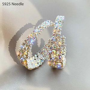 925 Silver Hoop Earrings Colorful Rhinestone Crystal Women's Jewelry