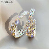 925 Silver Hoop Earrings Colorful Rhinestone Crystal Women's Jewelry