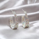 925 Silver Hoop Earrings Colorful Rhinestone Crystal Women's Jewelry