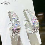 925 Silver Hoop Earrings Colorful Rhinestone Crystal Women's Jewelry
