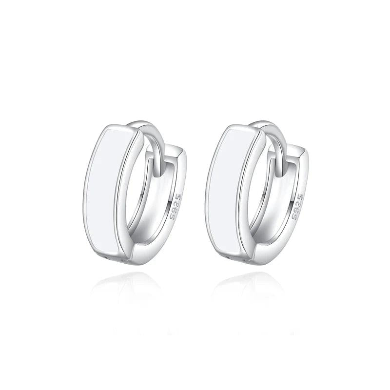 925 Sterling Silver Hoop Earrings Enamel Piercing Earings