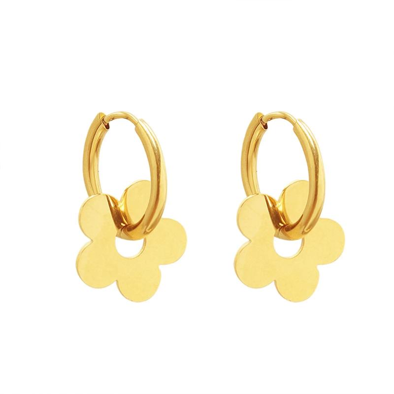 Romantic Flower Earrings Stainless Steel Huggie Hoops