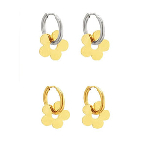 Romantic Flower Earrings Stainless Steel Huggie Hoops
