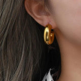 Chunky Cylinder Hoop Earrings For Woman PVD Plated