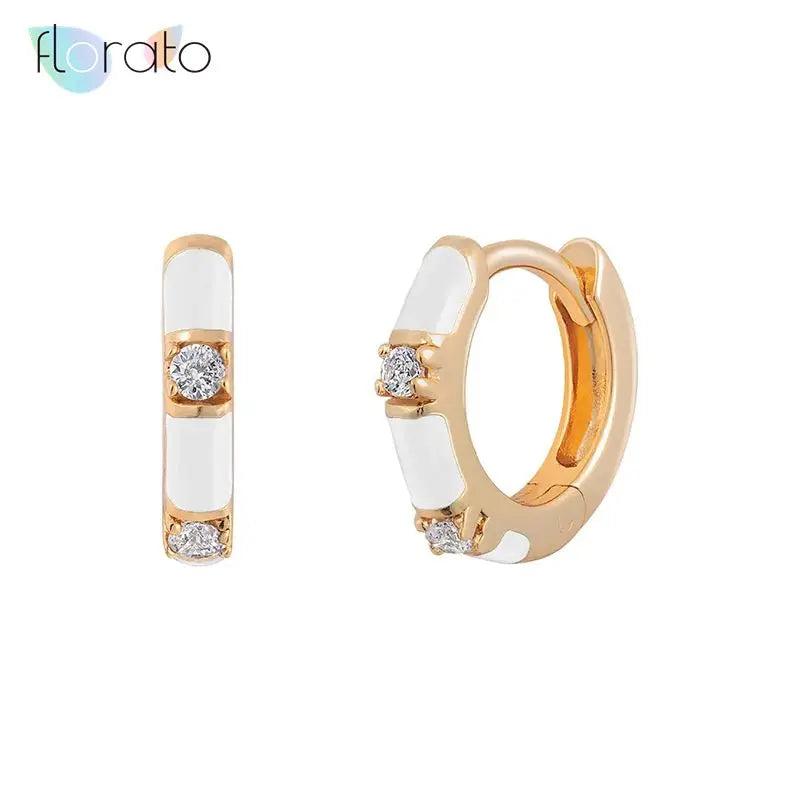 925 Silver Enamel Hoop Ear Buckles C Shape Stud Earrings