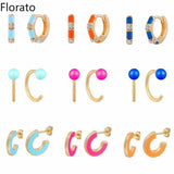 925 Silver Enamel Hoop Ear Buckles C Shape Stud Earrings