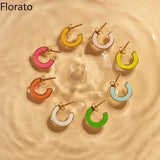925 Silver Enamel Hoop Ear Buckles C Shape Stud Earrings