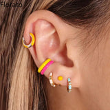 925 Silver Enamel Hoop Ear Buckles C Shape Stud Earrings